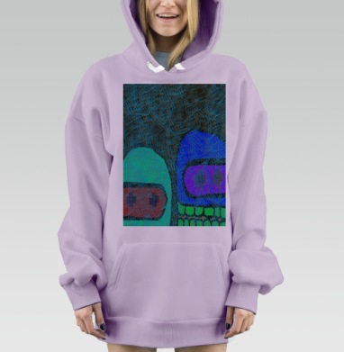 Абстрактные цветные персонажи с зубами и глазами синего цвета, Hoodie Mjhigh Dig Mel, Fiolet, утепленная