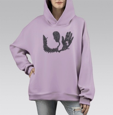 Абстрактный человек руки голова геометрия, Hoodie Mono Fiolet, оверсайз, утепленная