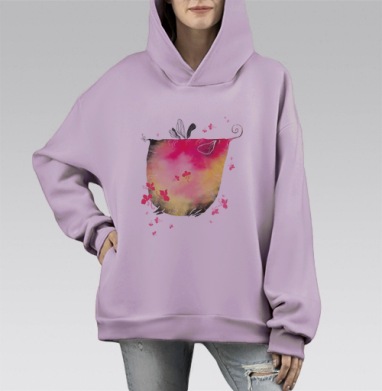 Абстрактный цветок жизни с нежными лепестками, Hoodie Mono Fiolet, оверсайз, утепленная
