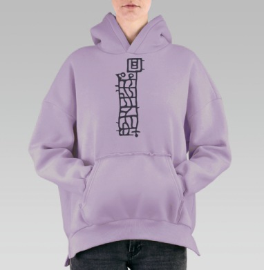 Абстрактный лабиринт серых линий на сером фоне, Hoodie Oversize Fiolet, утепленная