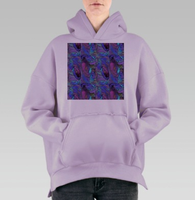 Абстрактный сюрреализм лицо цветы сиреневый голубой черный, Hoodie Oversize Fiolet, утепленная