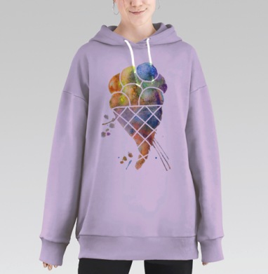 Акварель мороженое летнее наслаждение шариками, Hoodie Long Oversize Fiolet