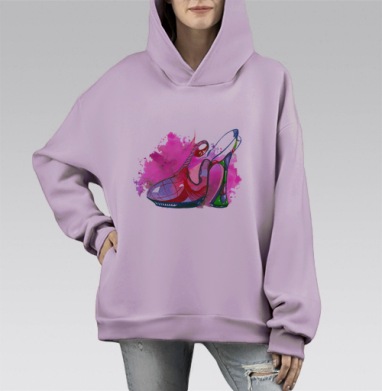 Акварельная туфелька, Hoodie Mono Fiolet, оверсайз, утепленная