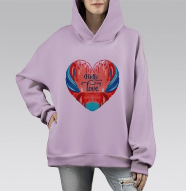 Акварельное сердце, Hoodie Mono Fiolet, оверсайз, утепленная