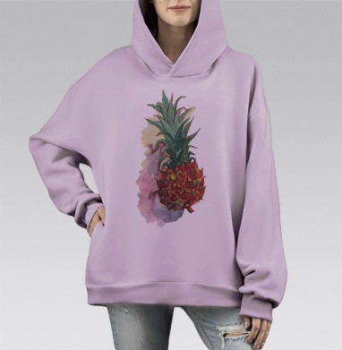 Ананас в акварели, Hoodie Mono Fiolet, оверсайз, утепленная
