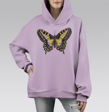 Бабочка Махаон, Hoodie Mono Fiolet, оверсайз, утепленная