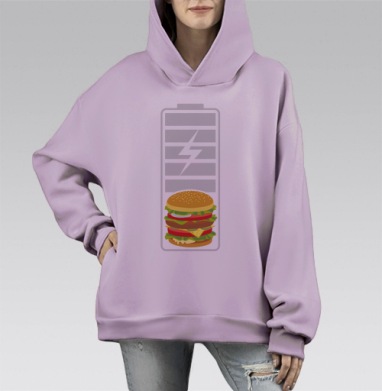 Заряд энергии от вкусного гамбургера, Hoodie Mono Fiolet, оверсайз, утепленная