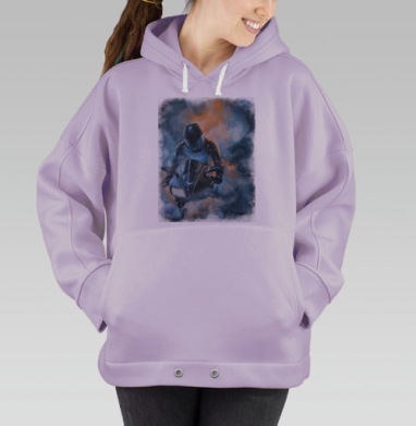 Байкер и мотоцикл в космическом дыму мотоцикл в космосе, Hoodie Oversize Fiolet