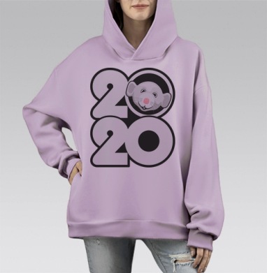 Белая Металлическая Крыса 2020 года, Hoodie Mono Fiolet, оверсайз, утепленная