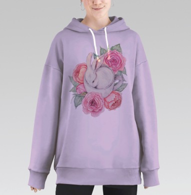 Белый кролик в чашке, Hoodie Long Oversize Fiolet