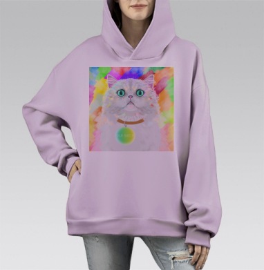 Белый пушистый котик, Hoodie Mono Fiolet, оверсайз, утепленная
