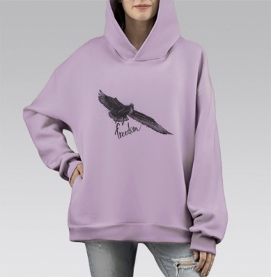 Bird and freedom / Птица и свобода, Hoodie Mono Fiolet, оверсайз, утепленная
