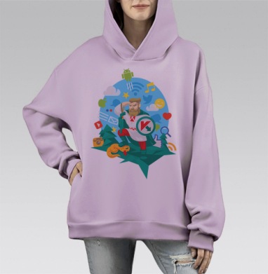 Богатырь К, Hoodie Mono Fiolet, оверсайз, утепленная