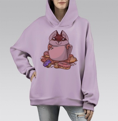 Чашка лиса, Hoodie Mono Fiolet, оверсайз, утепленная