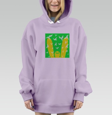 Человечек кидает цветы в воздух зеленый желтый белые птицы, Hoodie Mjhigh Dig Mel, Fiolet, утепленная