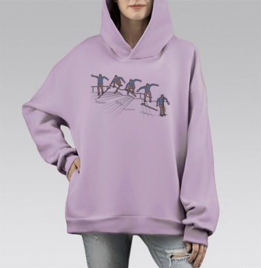 Человек спотыкается падает после прыжка на ступенях, Hoodie Mono Fiolet, оверсайз, утепленная