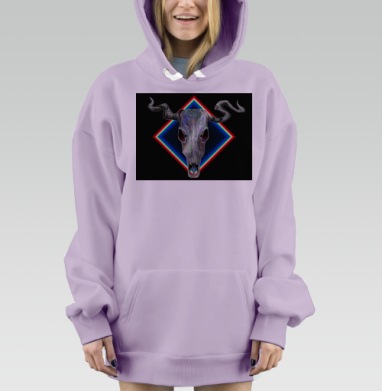 Череп быка с неоновым светом и динамичным свечением, Hoodie Mjhigh Dig Mel, Fiolet, утепленная