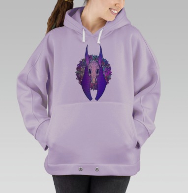 Череп животного с цветами фиолетовые длинные уши, Hoodie Oversize Fiolet