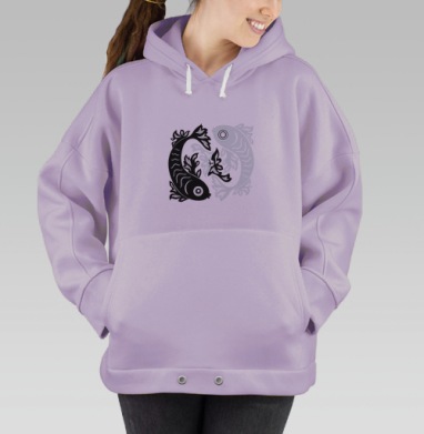 Черная и белая рыбы символ гармонии и эфемерности, Hoodie Oversize Fiolet