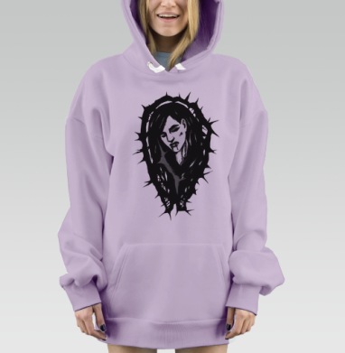 Черно белая эмотивная женщина с шипами страдания, Hoodie Mjhigh Dig Mel, Fiolet, утепленная