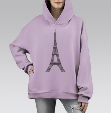 Черно белая Эйфелева башня с узорами медитативный рисунок, Hoodie Mono Fiolet, оверсайз, утепленная
