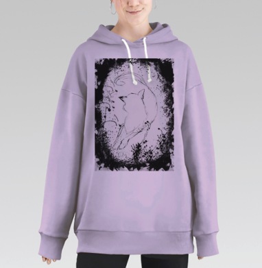 Черно белая грациозная кошка движения свободы гармонии, Hoodie Long Oversize Fiolet