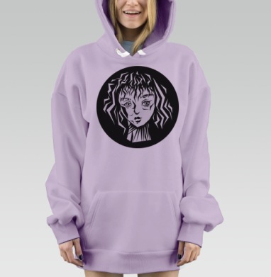 Черно белый абстрактный силуэт усталой девушки усталой девушки, Hoodie Mjhigh Dig Mel, Fiolet, утепленная