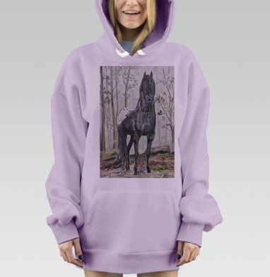 Черно белый конь в лесу появляется исчезает, Hoodie Mjhigh Dig Mel, Fiolet, утепленная