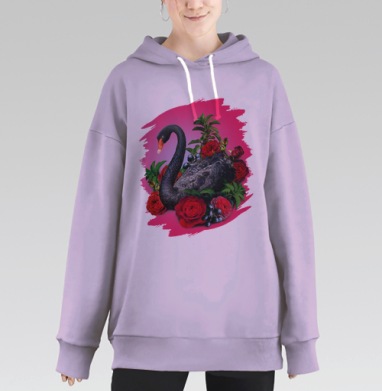 Черный лебедь в цветах, Hoodie Long Oversize Fiolet