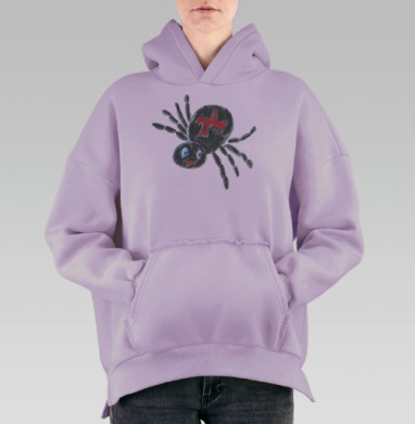 Черный паук с красным крестом улыбается движения радости, Hoodie Oversize Fiolet, утепленная