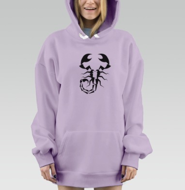 Черный Скорпион На Сером фоне символ опасности силы, Hoodie Mjhigh Dig Mel, Fiolet, утепленная