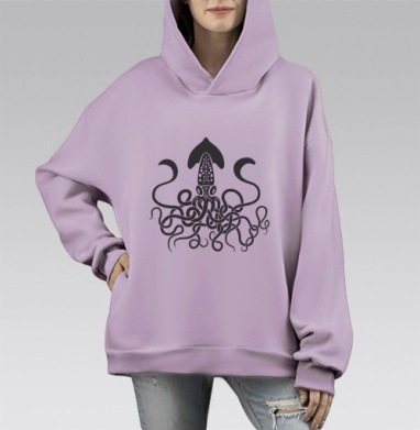 Черный спрут, Hoodie Mono Fiolet, оверсайз, утепленная
