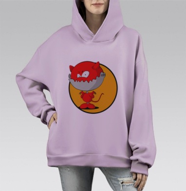 Маленький красный демонический робот-фэнтези, Hoodie Mono Fiolet, оверсайз, утепленная