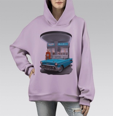 Chevrolet Bel Air Black / Шевроле Бел Эйр Черный, Hoodie Mono Fiolet, оверсайз, утепленная
