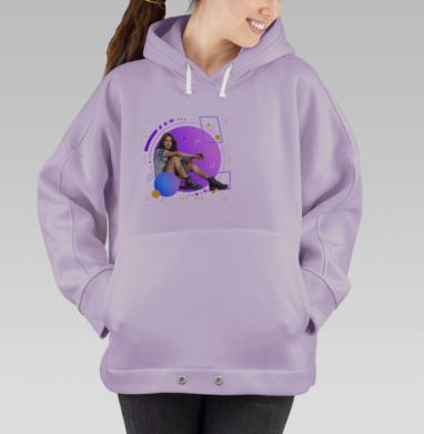 Цифровая девушка с абстрактными фигурами на подсознанием уровне, Hoodie Oversize Fiolet