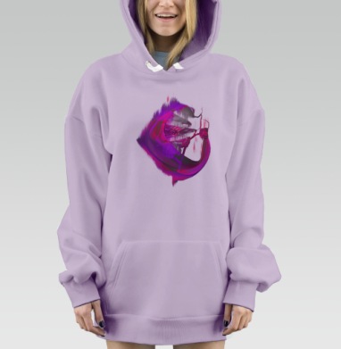 Цифровой глитч череп в насыщенных фиолетовых тонах, Hoodie Mjhigh Dig Mel, Fiolet, утепленная