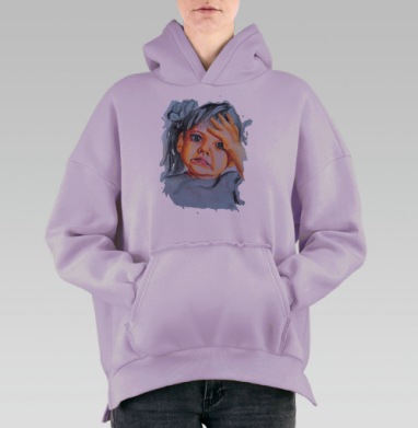 Цвет настроения серый, Hoodie Oversize Fiolet, утепленная