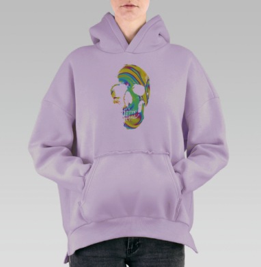 Цветной абстрактный череп в динамичных переливах кислых оттенков череп, Hoodie Oversize Fiolet, утепленная