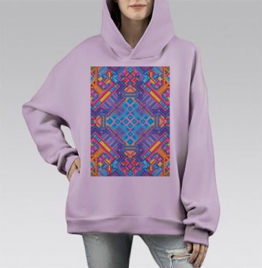 Цветной геометрический узор с симметрией и деталями калейдоскопа, Hoodie Mono Fiolet, оверсайз, утепленная