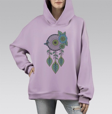 Цветочный Ловец, Hoodie Mono Fiolet, оверсайз, утепленная
