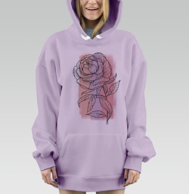 Цветок с листьями нежно-розовый и серый пастельный фон, Hoodie Mjhigh Dig Mel, Fiolet, утепленная
