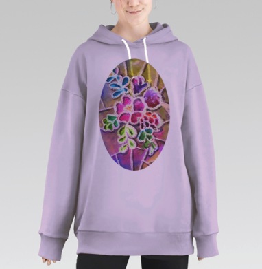 Цветы в витражной технике, Hoodie Long Oversize Fiolet