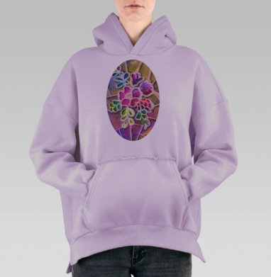 Цветы в витражной технике, Hoodie Oversize Fiolet, утепленная