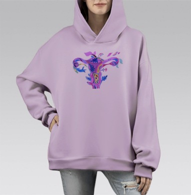 Цветущая матка женское начало природа силы жизни, Hoodie Mono Fiolet, оверсайз, утепленная