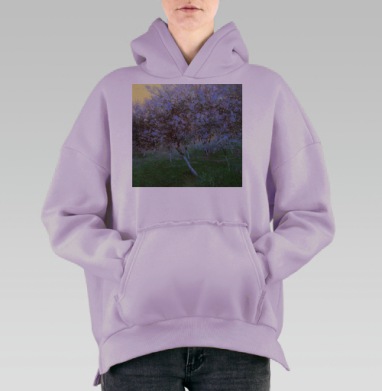 Цветущий сад весенний пейзаж нежность гармония, Hoodie Oversize Fiolet, утепленная