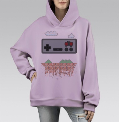 Денди джойстик и восьмибитный фон, Hoodie Mono Fiolet, оверсайз, утепленная
