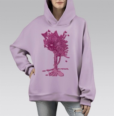 Дерево бабочек, Hoodie Mono Fiolet, оверсайз, утепленная