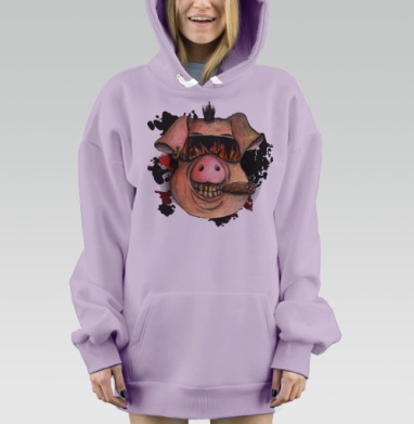 Дерзкая свинья с сигарой и огнем, Hoodie Mjhigh Dig Mel, Fiolet, утепленная