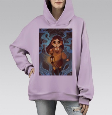 Девочка с фонариком, Hoodie Mono Fiolet, оверсайз, утепленная