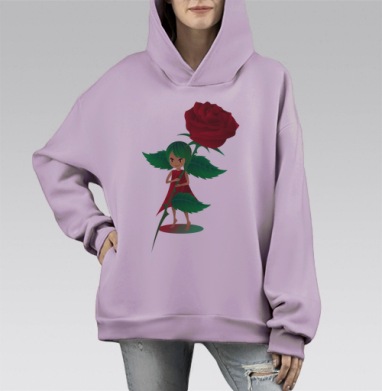 Девочка с розой в зелёном платье нежная нежность и красота, Hoodie Mono Fiolet, оверсайз, утепленная